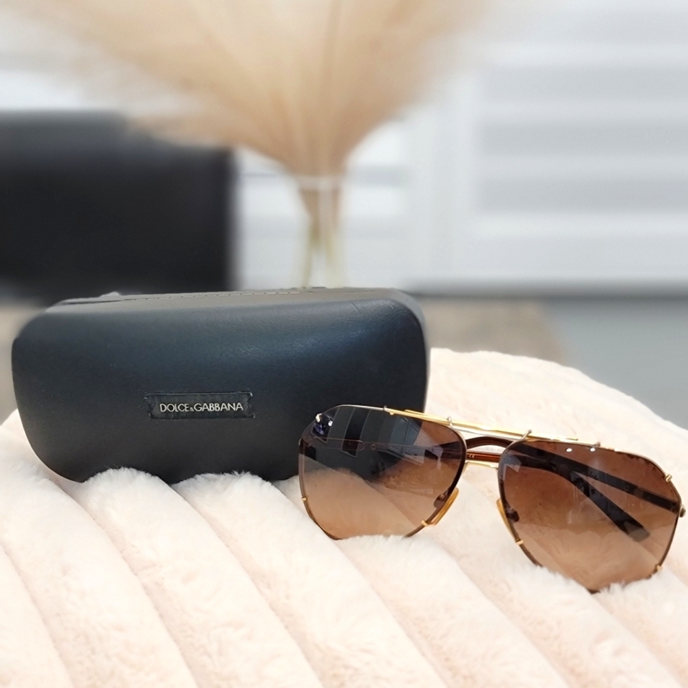 DOLCE & GABBANA Authentic DG2102 Unisex Brown Gold Gradient Aviator Sunglasses